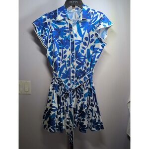 Lapogee White Blue Floral Button Down Shirt Mini‎ Dress Size Medium Belt